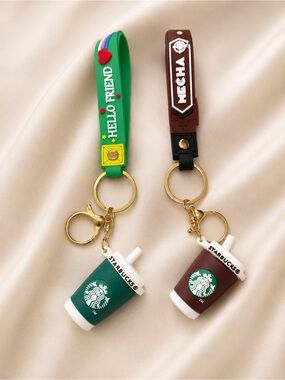 Starbucks Cup Keychain Bundle Silicone Wristlet Hello Friend Mecha Cute Kawaii